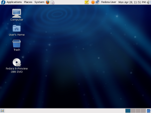 Screenshot von der Fedora 9 LiveCD mit Gnome 2.2